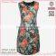 China supplier Women Woven Garment Factory ladies' sleeveless slim fit flora printed round-necked designer one piece party dress