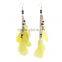 Bohemia style feather long chain earrings fashion feather drop earring dangle beaded earrings