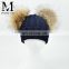 New Design Unisex Custom Real Fur Two Balls Baby Knit Hat / Kids Winter Beanie Crochet Baby Winter Hat