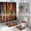 Polyester Wooden Transfer Printed Shower Curtain Lid Toilet Cover Bath Mat Rug with Hooks