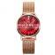SHENGKE Hot Sale Popular Wristwatch Rose Gold Mesh Bracelet Woman Watch Red Dial Quartz Watches K0103L