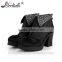 Wholesale block heel short ankle horse hair genuine leather boots