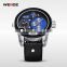 WEIDE Fashion Casual Quartz Wrist Watch Large Dial Blue Water Resistant Leather watch Strap Military watches men