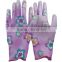 NMSAFETY EN388 13 gauge nylon or polyester liner coated flower print PU garden gloves