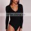 MGOO New Fashion Deep Plunge Bodysuit Black Custom Designs 95% Polyester 5% Spandex Plain Basic Fashion Item