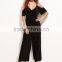 Black Cold Shoulder Self Tie Pleated Jumpsuit Polyester Spandex Half Sleeve V Neck Elegant Jumpsuit Dress