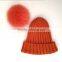 Myfur Fashion Orange Color Customized Fox Fur Pom Pom Knitted Hat