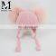 Wholesale Double Raccoon Fur Poms Cap Kids Hat With Fur Pom Pom