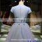 1A1010 Elegant Light Blue Satin Sash Open Neck Wedding Gown Evening Dress