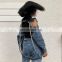 TWOTWINSTYLE TWOTWINSTYLE Chains Patchwork Denim Women Jacket  Long Sleeve Button Hollow Out Backless