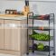 Modern hot selling practical three layers four layers black home metal trolley with wheels kitchen organizer storage trolley