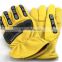 TPR Keystone Thumb Arc Impact Protection Cut Resistant Water Proof Yellow Grain Cowhide Leather Driver Gloves