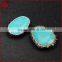 Natural tibetan turquoise beads with rhine stone cz paved on edged, green natural turquoise jewelry