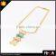 Fashion 3 Turquoise Stone Charms 18K Gold Choker Chain Necklace