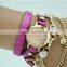 gold chain women rhinestone watch ladies PU leather double strap watches