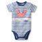 Fashion Short Sleeve Baby Toddler Clothing Striped Applique Baby Bodysuit With Pearl Stitch
