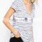 Ladies Short Sleeve Knit Cotton Wholesale Striped T-Shirt women wear
