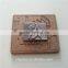 Embossed leather patch with metal logo for lady's handbag