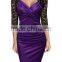 Women's Deep-V Neck Ruffles Floral Lace Fitted Retro Evening Pencil Dress