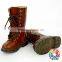 Wholesale Toddler Girls Round Toe Brown Leather Fashion Combat Boots