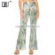 Green tie dye flare pants boho ladies bell bottom trousers cutting