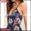 Summer navy blue floral print strap women long dress beach ruffle maxi dress