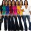 Women Elegant Office Tunic Shirt Sexy Deep V-Neck Belted Fashion Ruffles Tops Blouses