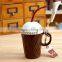 Creative ice cream ceramic cup mug cup with straw The milk cup