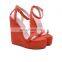 ladies latest beautiful color design suede high heels ankle strap high wedge platform sandals shoes (LAJWG0002)