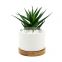 Straight Smooth Decorative Ceramic Flower Pot with Bamboo Holder