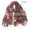 extra long flower printing scarf woman floral polyster scarfs