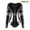 Top sale high quality trendy sexy black wet look long sleeve leather bodysuit