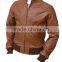 Men's Tan Leather Collar Bomber Jacket