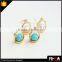 2016 newest arrival fashion white green turquoise stone pearl beads earring,18k gold plated ,handmade design