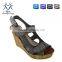 2016 fuzzy PU latest high heel wedge fashion women fancy girls sandals