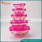flower Decal printing set of 5 pcs glass salad bowl with pink plastic lids
