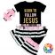 Summer Children With Pink Ruffle Black And White Striped Short Sleeved Girl Shirt And Pant Set bulk wholesale kids Clothes
