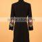 Retro Flowers Embroidered Long Sleeve Black Slim Long European Elegant Women Coat