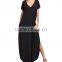 Summer Casual T shirt Dress Black Split Maxi Dress Women V Neck Loose Dress