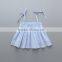 2017 latest design light blue color off shoulder girls top with embroidered collar