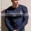 Navy Blue 95% Cotton 5% Elastane Mens Longline Long Sleeve Curved Hem T Shirt Musle Fit Gym T Shirt Wholesale Streetwear