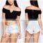 Latest off Shoulder Women Crop Top Wholesale Black Plain Crop Tops