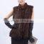 YR691 knitted real mink fur black /brown short sleeve vest