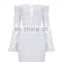 American Style Ladies Sexy Off Shoulder Bell Sleeve White Lace Dress for Elegant Women Party