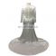 Real Sample White Elegant Long Sleeve V Neck Floor Length Appliqued Buttons Ruffle Women Prom Dress