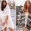 2019 Sexy See Through V-Neck Bats Sleeve V Back Loose Summer Beach Dress Lace Tunic Women Beachwear Plus Size Sarong Plage