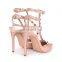 Ladies fancy multi buckle strap design high heels nude patent gladiator style studded court heel shoes