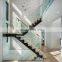modern style indoor mono stringer glass wood staircase with stainless steel hanrail