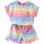 Summer girl cool rainbow embroidered butterfly edge short sleeved shorts set
