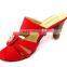 latest high heel PU leather wood heel office lady slipper with golden button